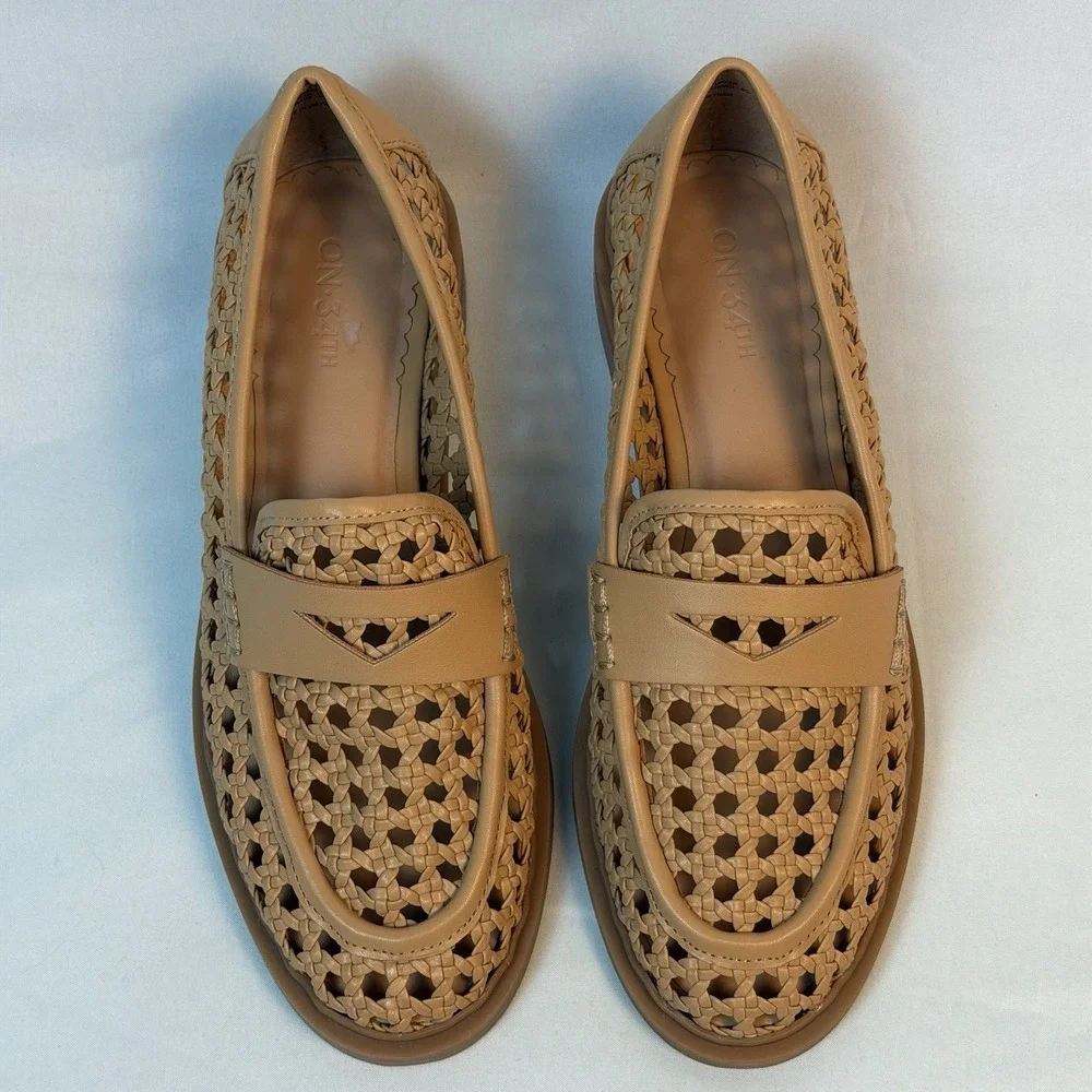 On 34th Size-6.5M Women's Blaiya Tan Loafers Flats Shoes Woven